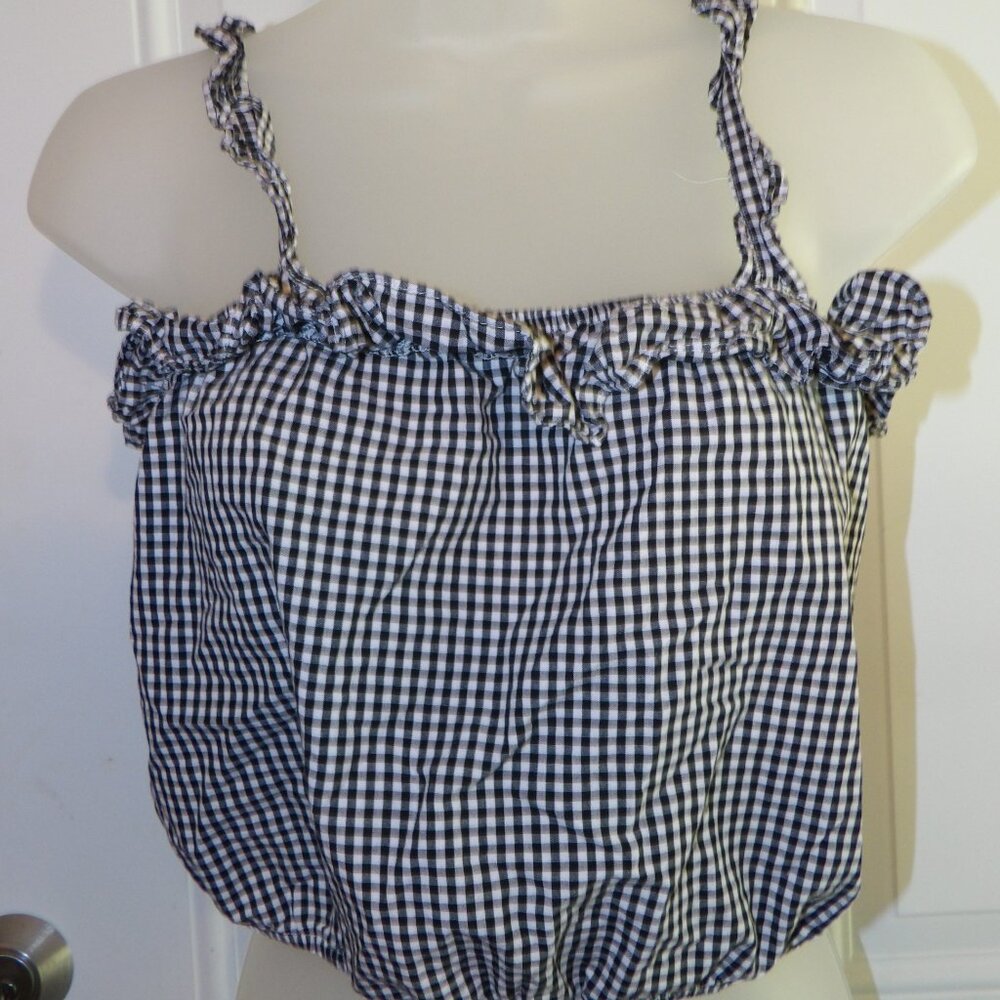 American Eagle Black and White Gingham Plaid Cotton Crop Top Small - Picture 6 of 8